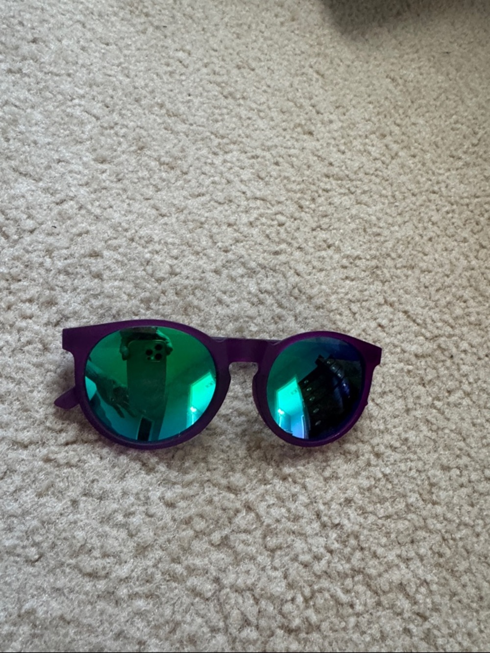 Purple Kids Sunglasses with Green Mirrored Lenses